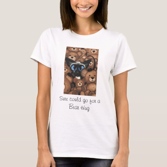 Camiseta Abraço de urso do ursinho do gato Siamese por (Frente)