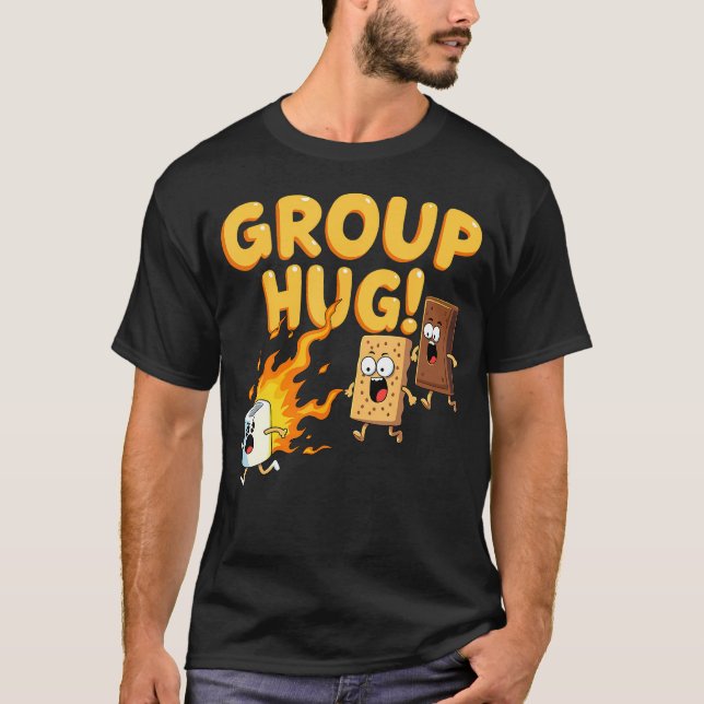 Camiseta Abraço em Grupo Smores Camping Tostando (Frente)