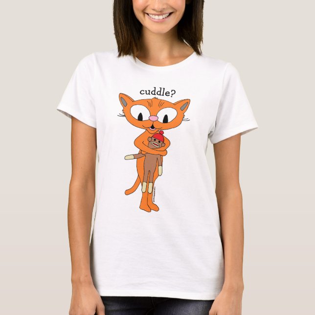 Camiseta abraço? Gatinho Ginger com Sock Monkey (Frente)