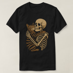 Camiseta Abraço Gato Macabro - Esqueleto e Gatinho