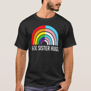 Camiseta Abraços de Irmã Grátis Bandeira Transgênero Arco-Í