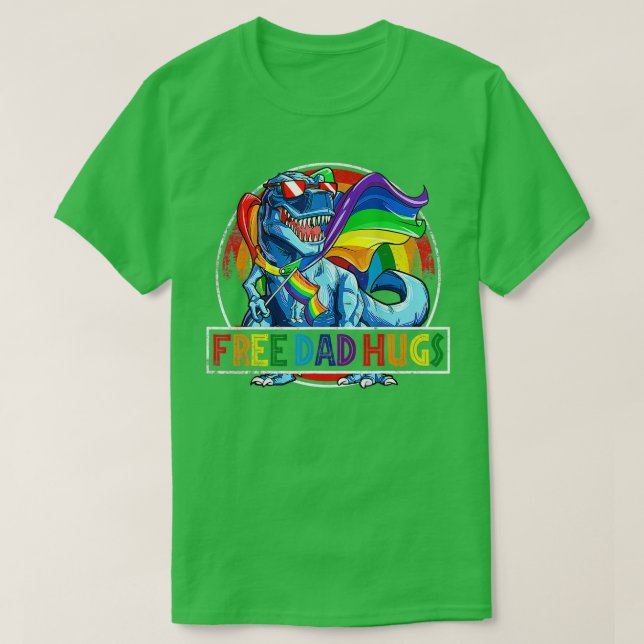 Camiseta Abraços de Pai Livre Dinossauro Rex Pai LGB Orgulh (Frente do Design)