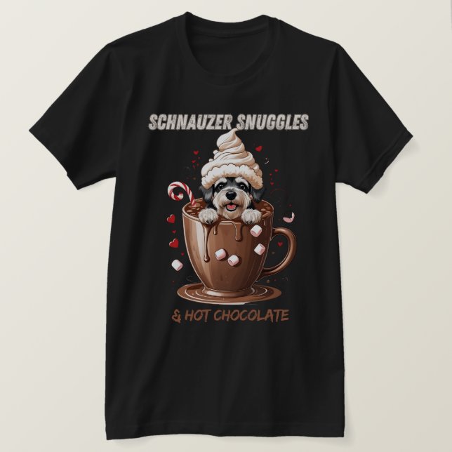 Camiseta Abraços de Schnauzer e Chocolate Quente (Frente do Design)