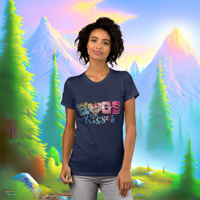 Camiseta Abraços E Beijos Dia de os namorados Moderno Casua (Hugs And Kisses Casual Modern Valentine's Day Dark T-Shirt
)