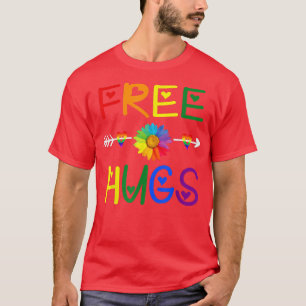 Camiseta Abraços Grátis Bandeira LGBT Girassol Arco Arco-Ír