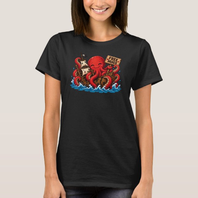 Camiseta Abraços grátis Kraken! Cute Monstro Marinho DND (Frente)