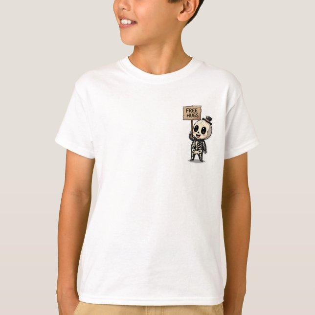 Camiseta Abraços Gratuitos Esqueleto Fofo Crianças (Frente)