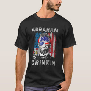 Camiseta Abraham Bebendo Abe Lincoln América EUA 4 de julho