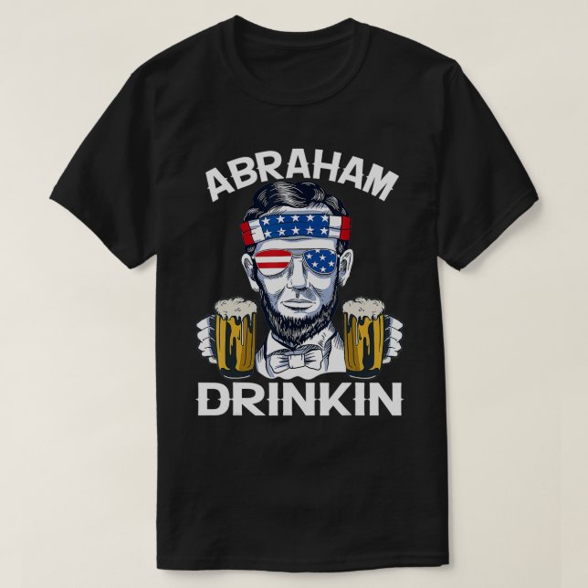 Camiseta Abraham Drinkin Lincoln Retro 4th of July USA Flag (Frente do Design)