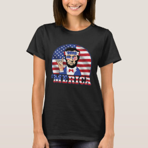 Camiseta Abraham Lincoln 4 de julho American Flag Rock On