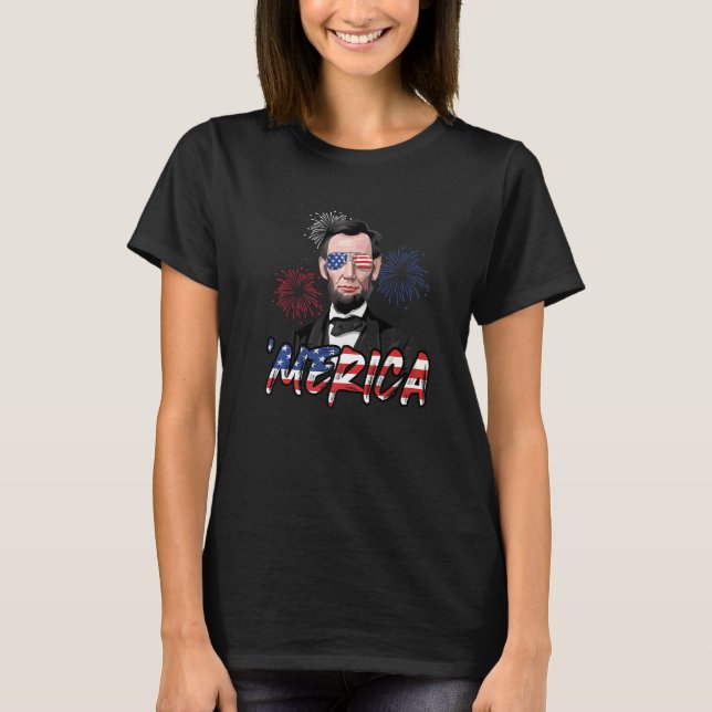 Camiseta Abraham Lincoln 4 De Julho Homens - Bandeira Ameri (Frente)