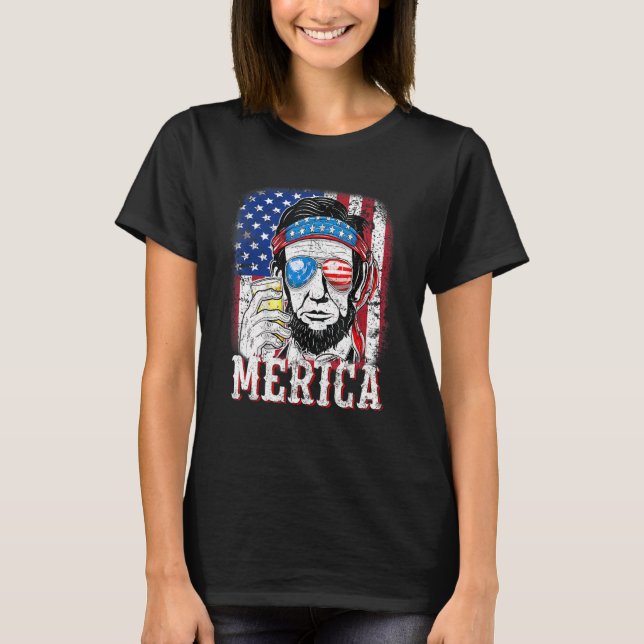 Camiseta Abraham Lincoln 4 De Julho Merica Men Women Americ (Frente)