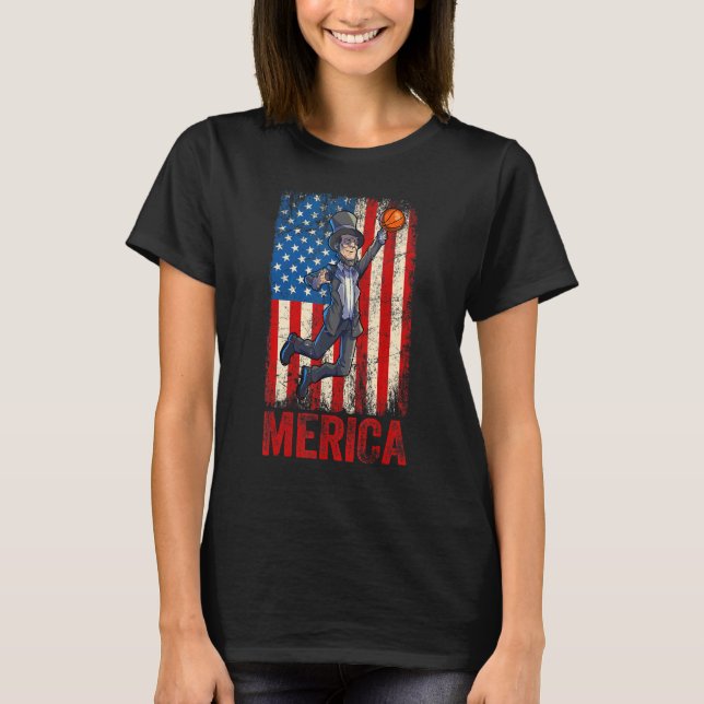 Camiseta Abraham Lincoln 4 De Julho Mulheres Homens America (Frente)