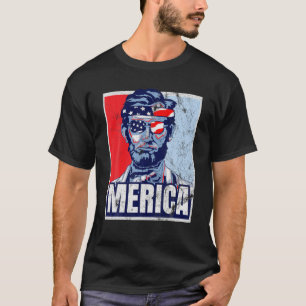 Camiseta Abraham Lincoln 4 De Julho Tee Merica USA Flag
