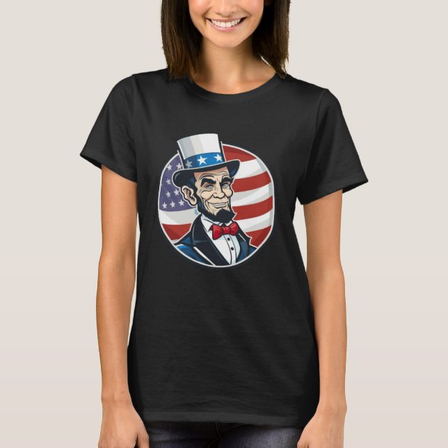 Camiseta Abraham Lincoln 4th Of July US Flag Patriot (Frente)