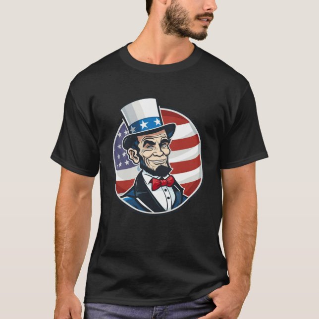 Camiseta Abraham Lincoln 4th Of July US Flag Patriot (Frente)