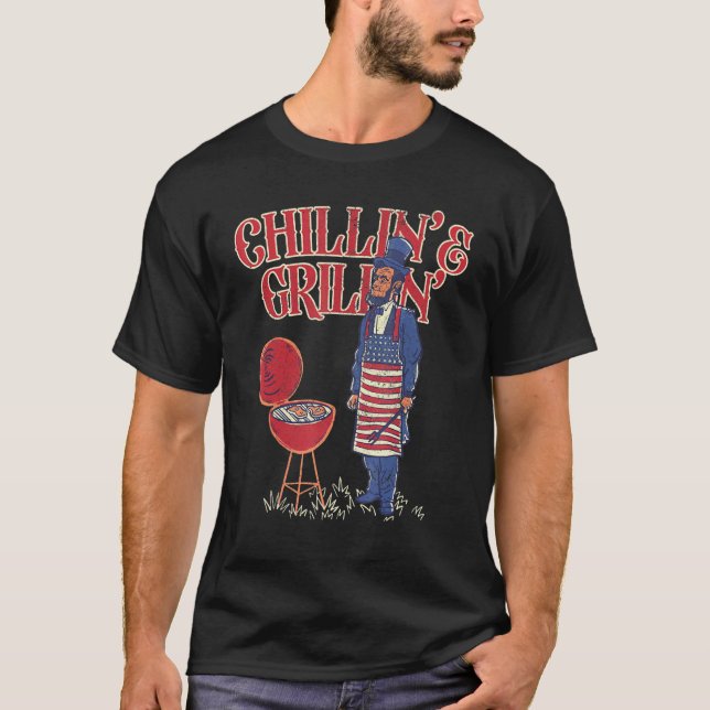 Camiseta Abraham Lincoln Chilling Griling 4 De Julho Meri (Frente)