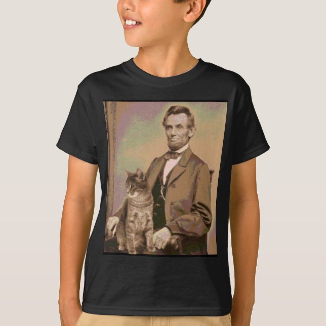 Camiseta Abraham Lincoln e seu gato "Dixie " (Frente)