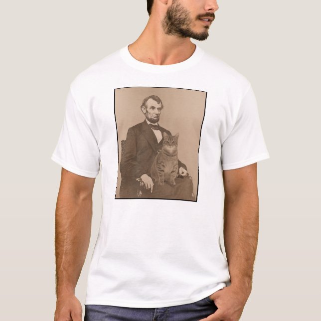 Camiseta Abraham Lincoln e seu gato "Gloria" 2 (Frente)