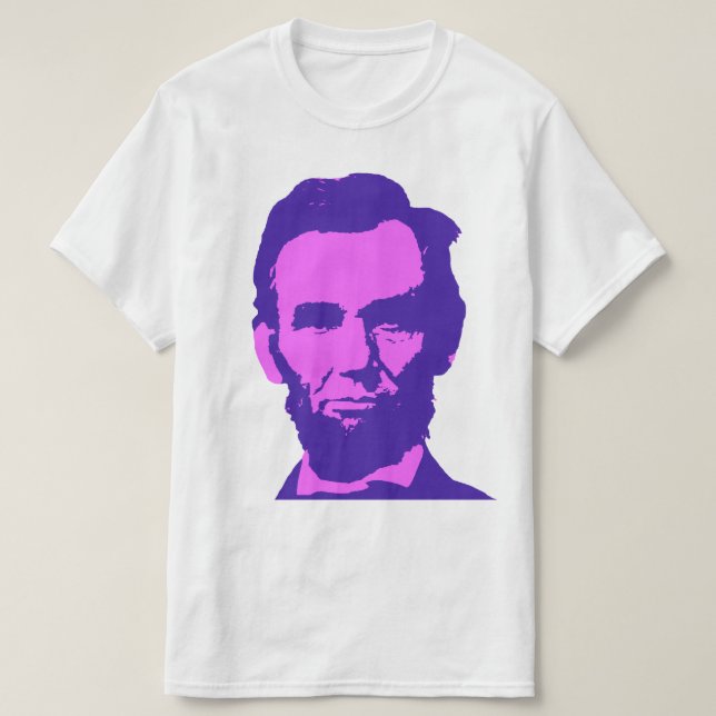 Camiseta Abraham Lincoln em rosa e roxo Pop (Frente do Design)