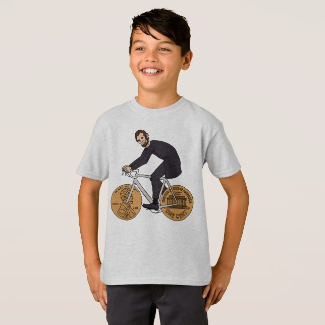 Camiseta Abraham Lincoln em uma bicicleta com rodas da (Frente Completa)