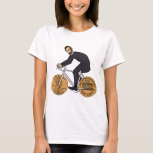 Camiseta Abraham Lincoln em uma bicicleta com rodas da