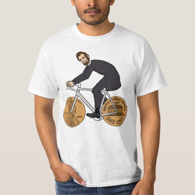 Camiseta Abraham Lincoln em uma bicicleta com rodas da (Frente)