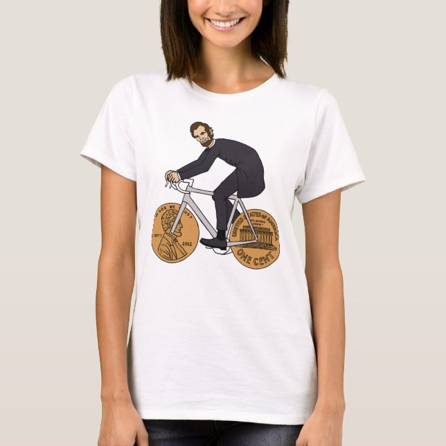 Camiseta Abraham Lincoln Em Uma Bicicleta Com Rodas De Penn (Frente)