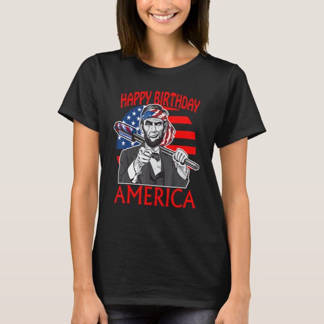 Camiseta Abraham Lincoln Feliz Aniversário América (Frente)