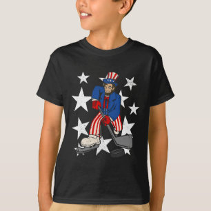 Camiseta Abraham Lincoln Jogando Hockey Diversão 4 de julho
