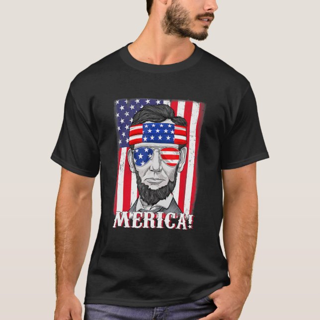 Camiseta Abraham Lincoln Merica 4 De Julho Bandeira America (Frente)