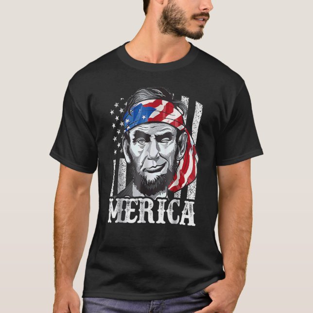 Camiseta Abraham Lincoln Merica 4 De Julho Men American F (Frente)