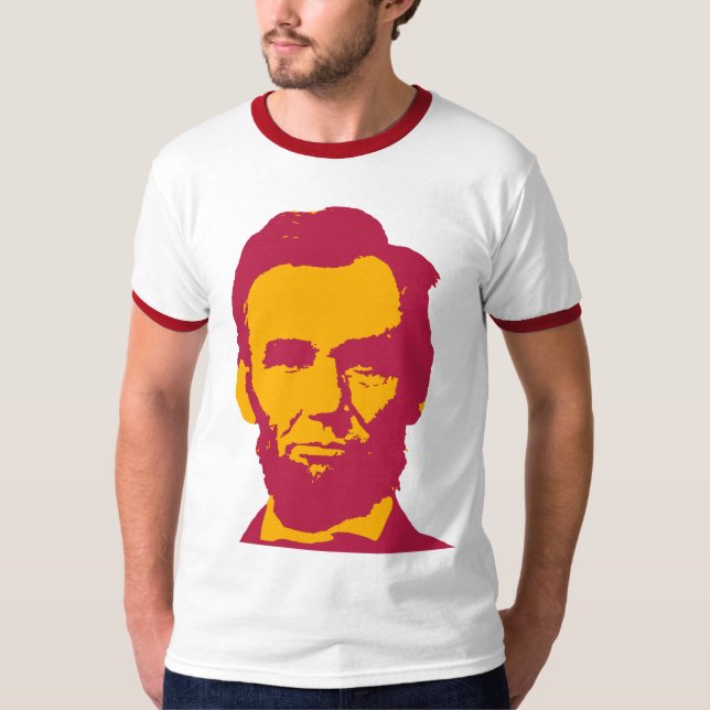 Camiseta Abraham Lincoln na Pop Art Laranja e Vermelho (Frente)