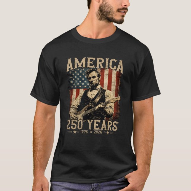 Camiseta Abraham Lincoln Tocando Guitarra 4 de Julho (Frente)