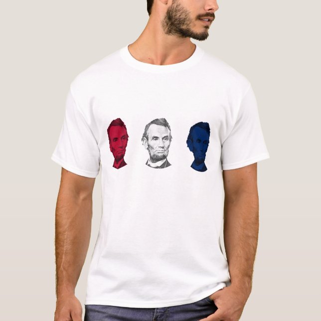 Camiseta Abraham Lincoln vermelho, branco, e azul (Frente)