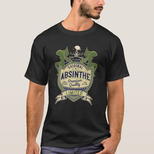 Camiseta Absinth 1907, Álcool, Fada, Crânio, Licor, Parte (Frente)