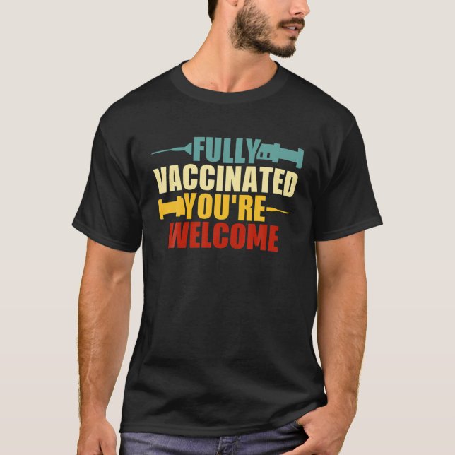Camiseta Absolutamente Vacinado... você é bem-vindo à Vacin (Frente)