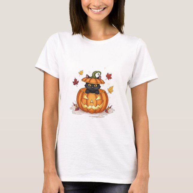 Camiseta Absorção de Abóbora - Mulher Gata Cuta do Hallowee (Frente)