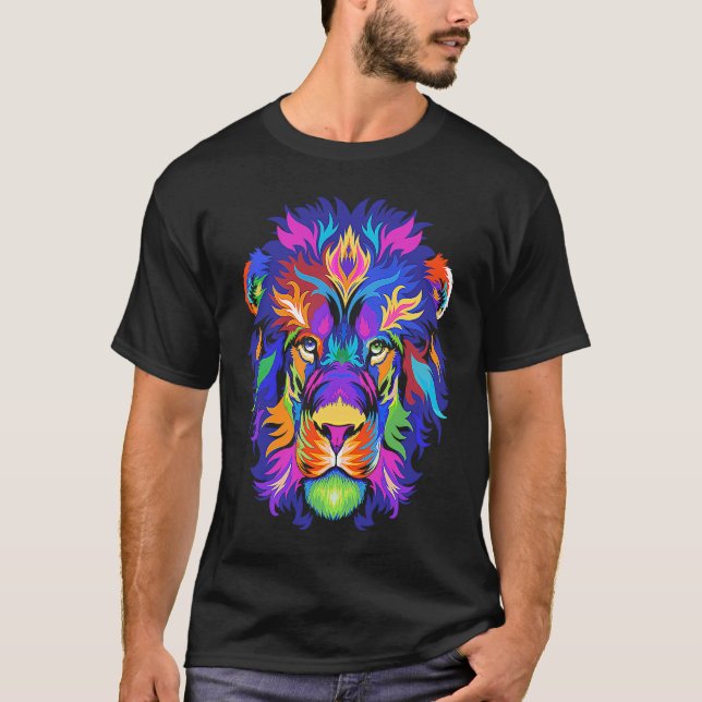 Camiseta Abstract African Lion Head  Colorful Rainbow (Frente)