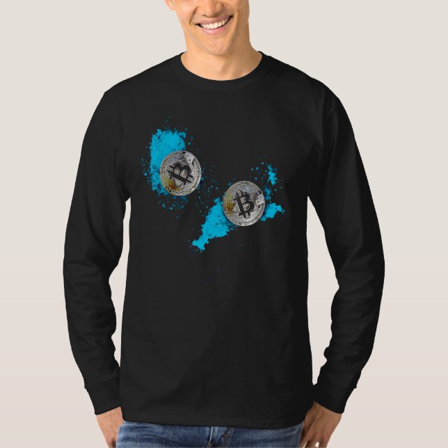 Camiseta Abstract Bitcoin Art Design - Blue Paint Splashes (Frente)