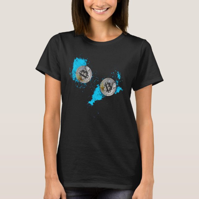 Camiseta Abstract Bitcoin Art Design - Blue Paint Splashes (Frente)