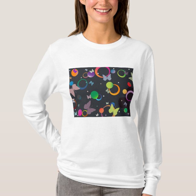 Camiseta Abstract Butterflies and Geometric Circles Pattern (Frente)