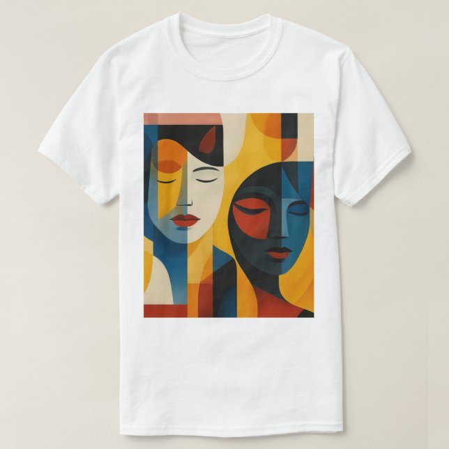 Camiseta Abstract Faces Art Print, Dual Portrait, Abstract (Frente do Design)