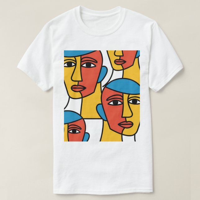 Camiseta Abstract Faces Print, Vibrant Geometric Art (Frente do Design)