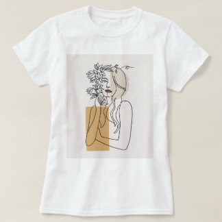 Camiseta Abstract Minimalist Line Art Woman Floral Boho T-S