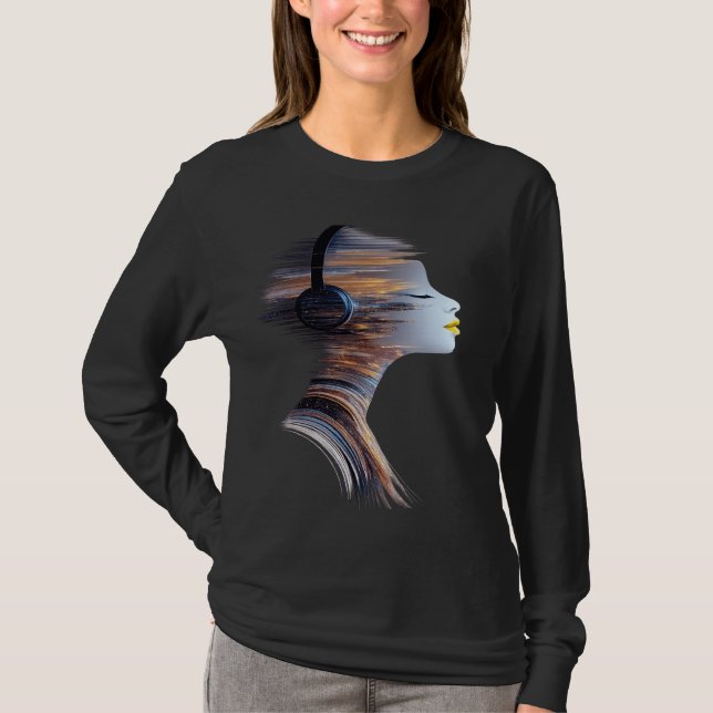 Camiseta Abstract Music Portrait Women Long Sleeve T-Shirt (Frente)