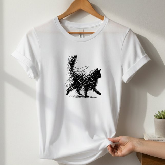 Camiseta Abstract Scribble Cat Art Women's White T-Shirt  (Criador carregado)