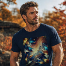 Camiseta Abstrata Folhas Azuis e Cobre