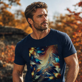 Camiseta Abstrata Folhas Azuis e Cobre