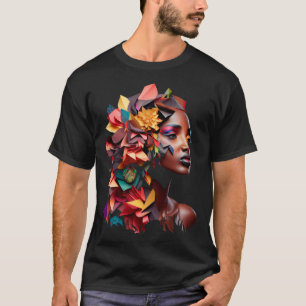 Camiseta Abstrato Afro-Africano Melanin Origami Queen Flowe